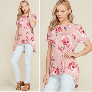 NWT Womens pink Floral tunic blouse boutique top